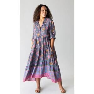 NATURAL LIFE Rebecca Floral Print Midi Dress Short Sleeve medium